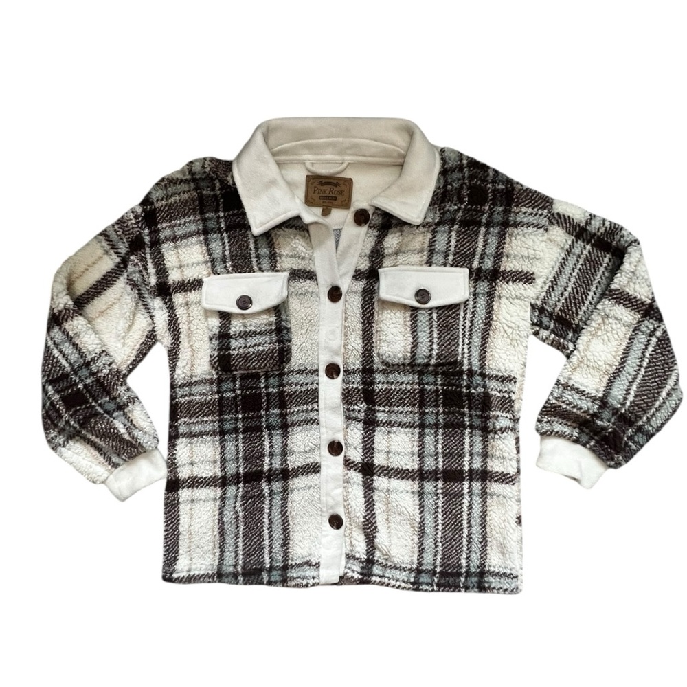 Pink Rose Plaid Button Down Heavy Soft Overshirt Like New! M